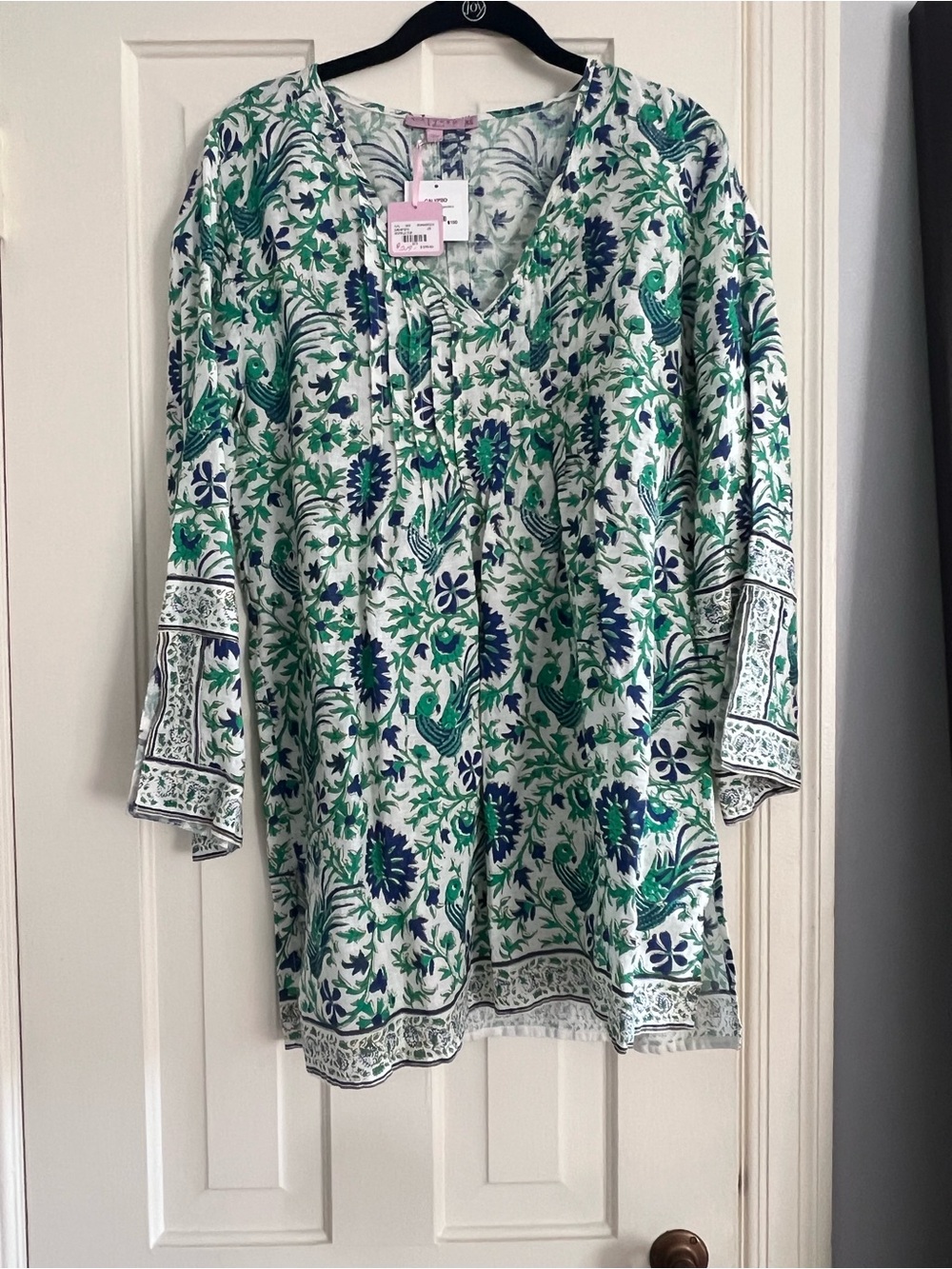 Calypso St. Barth Green and Blue Floral V-Neck Tunic